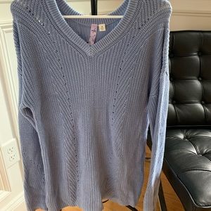 Light Blue ribbon back long sleeve sweater